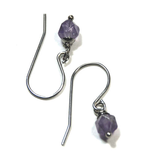 Atenea handmade Single faceted Amethyst gemstone earrings on stainless steel earwire