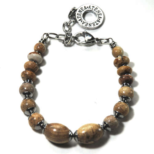Atenea handmade Picture Jasper bracelet with oval beads & stainless steel chain & clasp