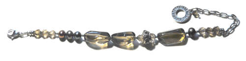 Atenea handmade Smoky Quartz bracelet with black diamond crystals