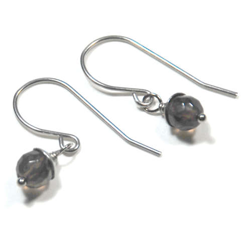 Atenea handmade Natural single smoky quartz gemstone on stainless steel earwire