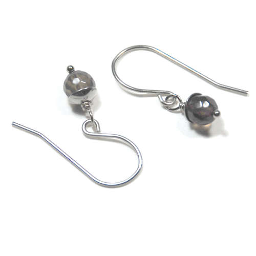Atenea handmade Natural single smoky quartz gemstone on stainless steel earwire