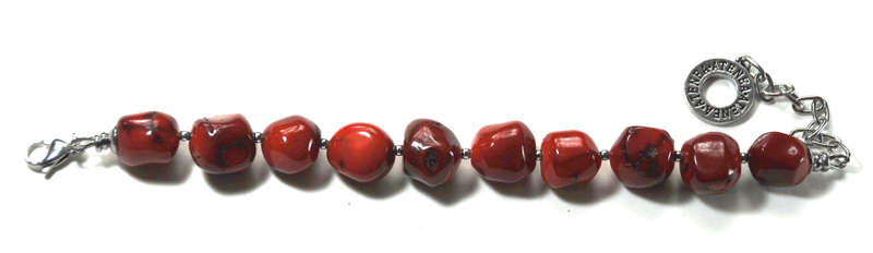 Atenea handmade Deep red coral nuggets bracelet with stainless steel clasp