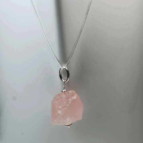 Atenea 925 Add a Dangle handmade natural Rose Quartz nugget gemstone pendant on sterling silver