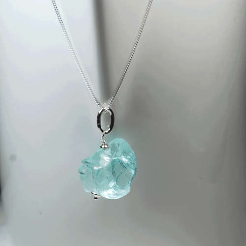 Atenea 925 Add a Dangle natural raw Aquamarine quartz nugget gemstone pendant on sterling silver