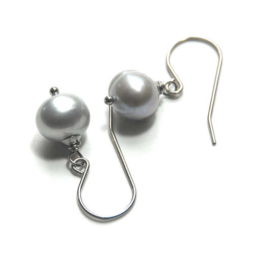 Atenea handmade Silver grey freshwater pearl earrings on stainless steel ear wire