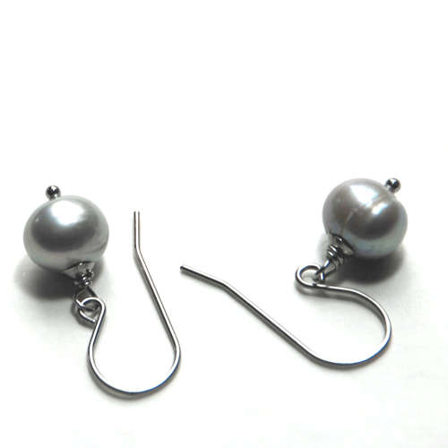 Atenea handmade Silver grey freshwater pearl earrings on stainless steel ear wire