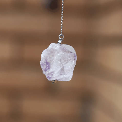 Atenea handmade raw light Amethyst nugget pendant necklace on stainless steel chain & clasp