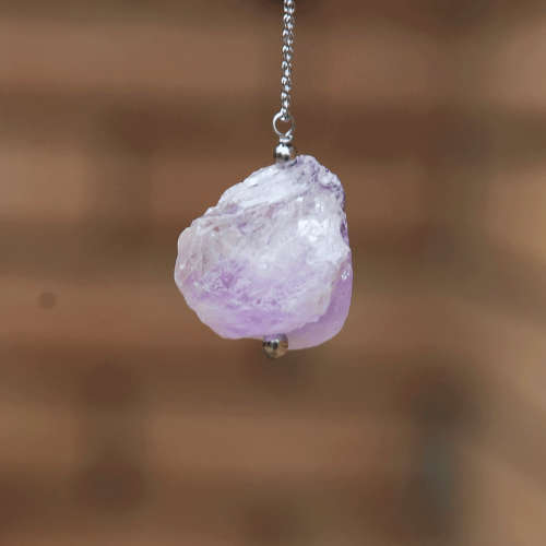 Atenea handmade raw light Amethyst nugget pendant necklace on stainless steel chain & clasp