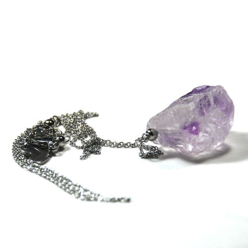 Atenea handmade raw light Amethyst nugget pendant necklace on stainless steel chain & clasp