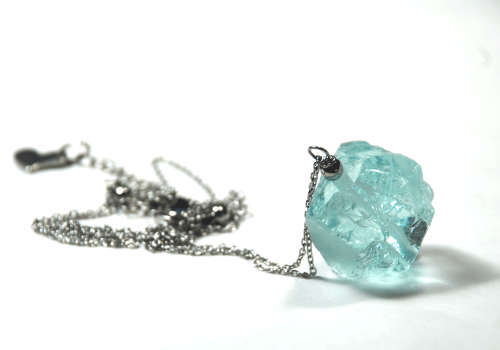 Atenea handmade Raw Aquamarine nugget pendant necklaceon stainless steel chain & clasp
