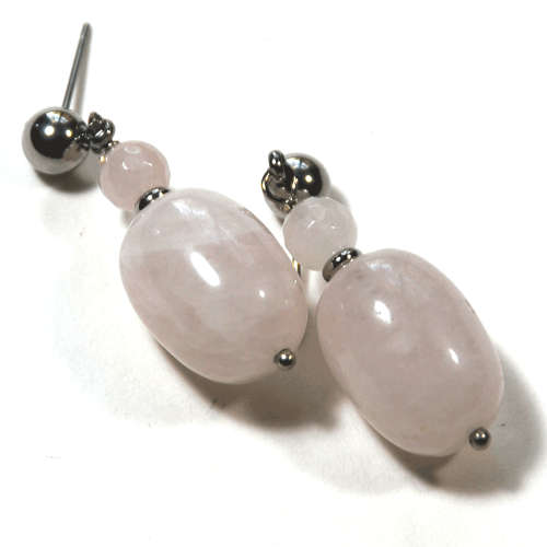 Atenea handmade Natural Rose quartz nugget earrings with stainless steel studs