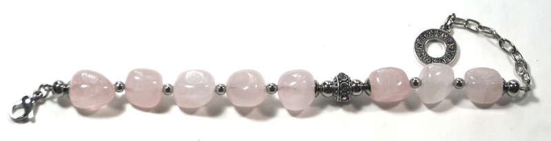 Atenea handmade Natural Rose Quarts gemstone bracelet with stainless steel chain & clasp