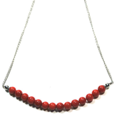 Atenea handmade Natural Red Coral micro necklace with stainless steel chain & clasp