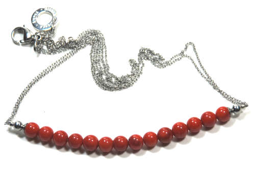 Atenea handmade Natural Red Coral micro necklace with stainless steel chain & clasp