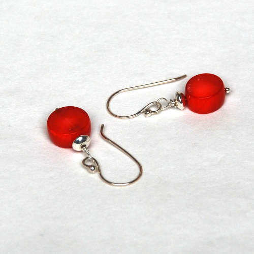 Atenea handmade Natural red Coral coin earrings on sterling silver