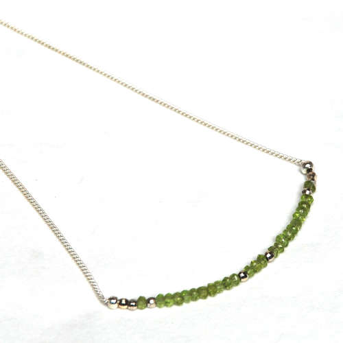 Atenea 925 handmade natural Peridot faceted rondelle gemstone bar necklace on sterling silver