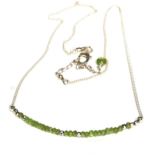 Atenea 925 handmade natural Peridot faceted rondelle gemstone bar necklace on sterling silver