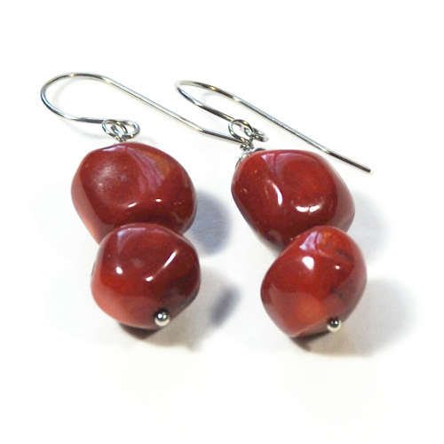 Atenea handmade Natural Red Coral nugget earrings with stainless steel  ear wires