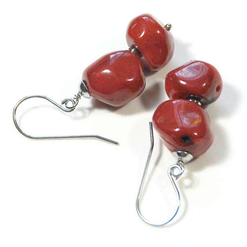 Atenea handmade Natural Red Coral nugget earrings with stainless steel  ear wires