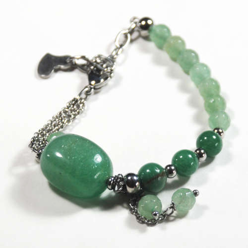 Natural Aventurine graduated bracelet with nugget on stainless steel