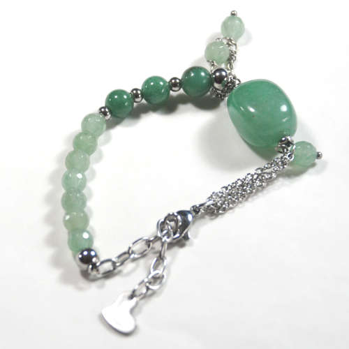 Natural Aventurine graduated bracelet with nugget on stainless steel