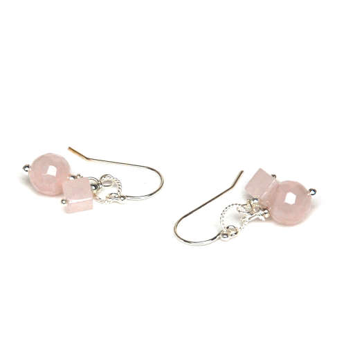 Atenea handmade Natural faceted Rose Quartz gemstone earrings on sterling silver