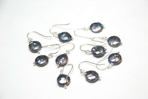 Atenea handmade 10mm Peacock freshwater coin pearl earrings on sterling silver