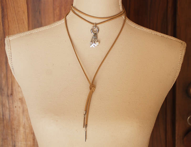 Faux Suede wrap choker necklace with stainless steel bar ends - different lengths available