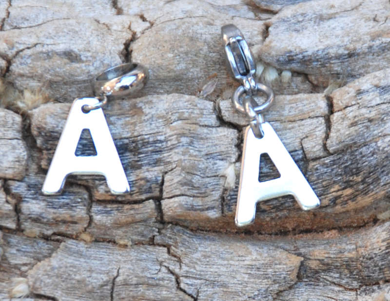 Letter A stainless steel initial alphabet dangle charm pendant - on clasp or large hole slider