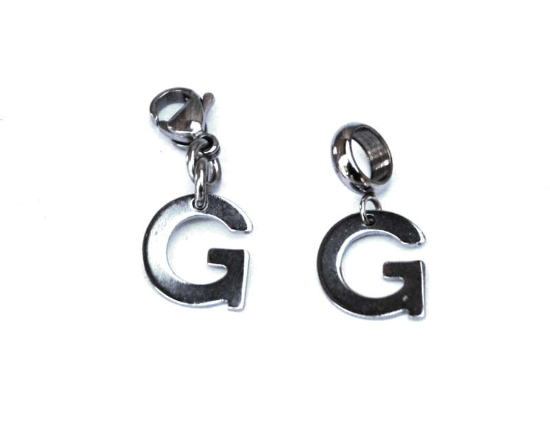 Letter G stainless steel initial alphabet dangle charm pendant - on clasp or large hole slider