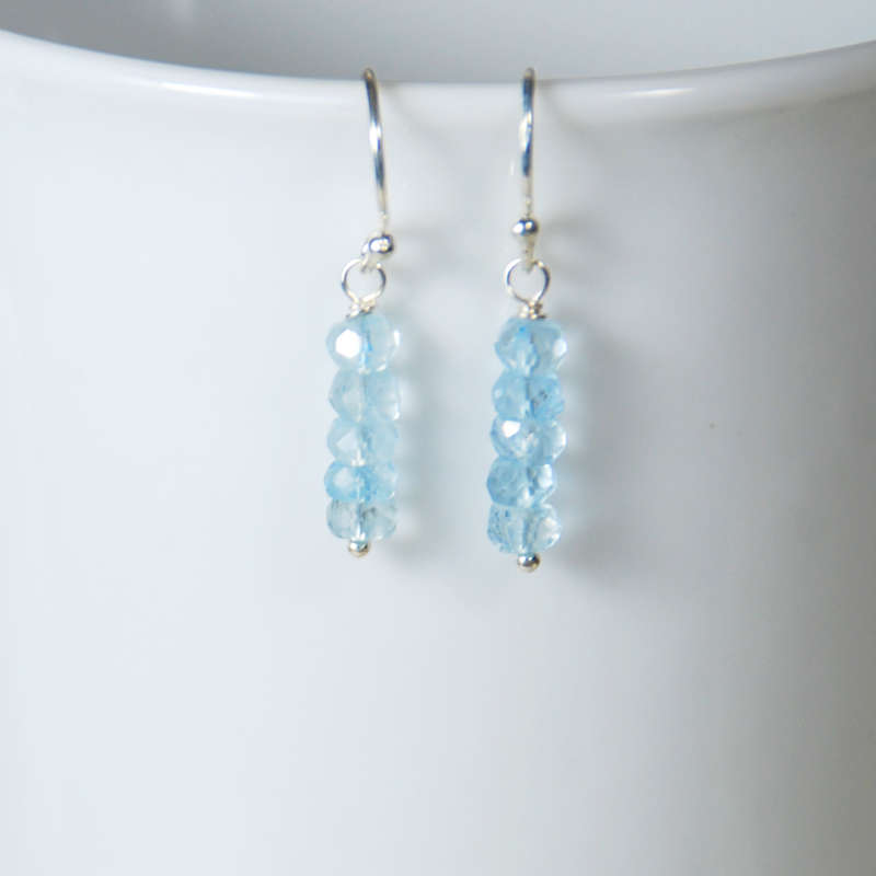 Atenea handmade tiny natural Aquamarine earrings on sterling silver