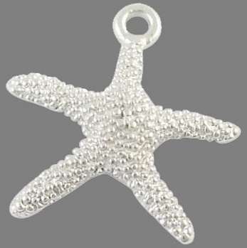 Alloy Charm, Starfish, 19mm wide, 19.5mm long, 2mm thick, silver colour