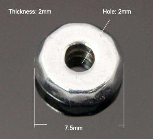 20 * Alloy spacer beads, Rondelle, Platinum colour, 7.5x3mm, hole 2mm