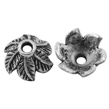 Alloy Bead Caps, Flower, Antique Silver, 10mm wide, 5mm thick