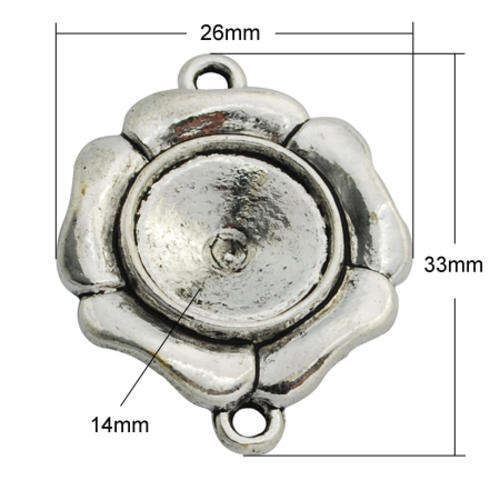 Alloy Connector Cabochon Settings, Flower, Antique Silver, tray 14mm