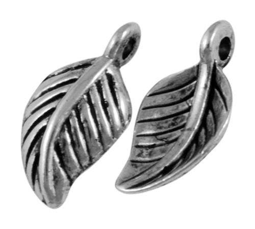 Alloy Charm, Leaf,  Antique Silver Color, 15mm long, 8mm wide, 3mm thick