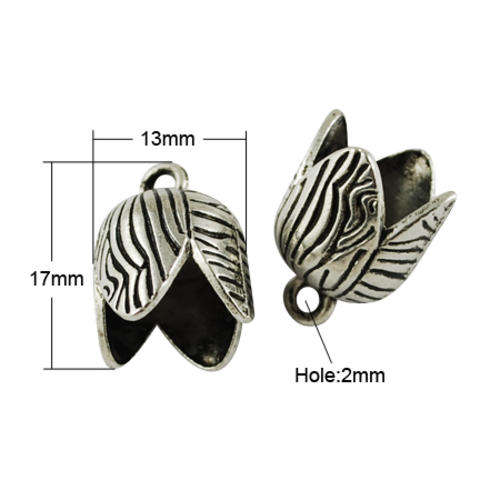 Alloy Pendants/End Cap, Antique Silver, 17x13mm, bulk price available