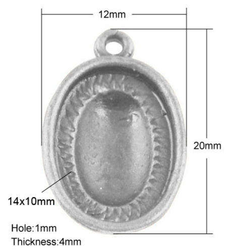 Alloy Pendant Cabochon Settings, Oval, Antique Silver, tray 14x10mm