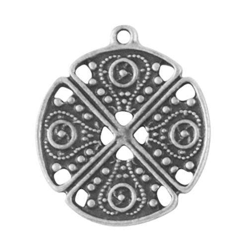 Alloy Charm, Flat Round,  Antique Silver Color, 26x23x2mm