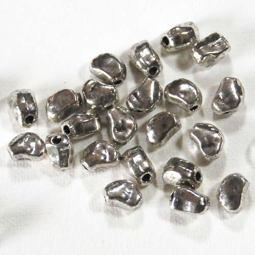 Alloy Nugget Beads, antique silver color plated, 5x7.50x5mm, packet of 10