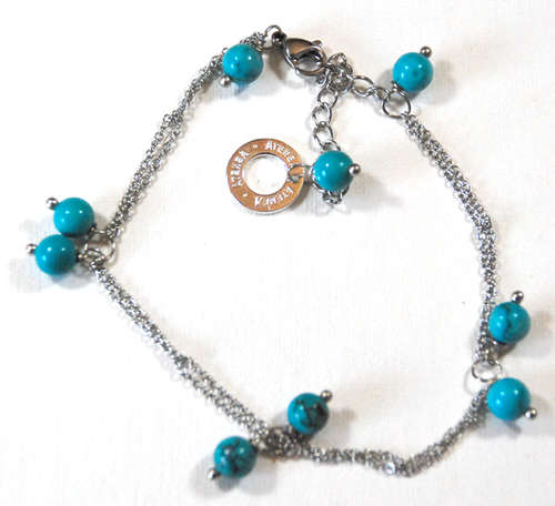 Atenea handmade Natural Turquoise bracelet with fine linked stainless steel chain & clasp