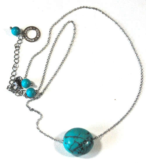 Single floating Natural Turquoise nugget necklace on stainless steel chain & clasp