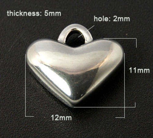 Stainless steel heart pendant, 12x11x5mm