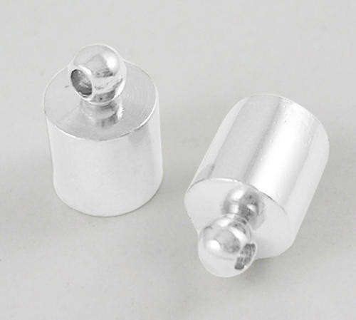 Brass Cord Ends, Nickel Free, Silver Color, about 6mm wide, 9.5mm long, 5.5mm inner diameter, hole: