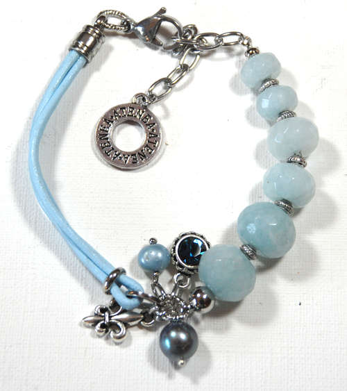 Atenea handmade Blue Aquamarine & light blue leather bracelet