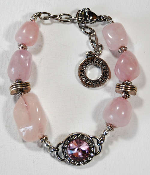 Natural Rose Quartz bracelet with Vintage Rose Swarovski center