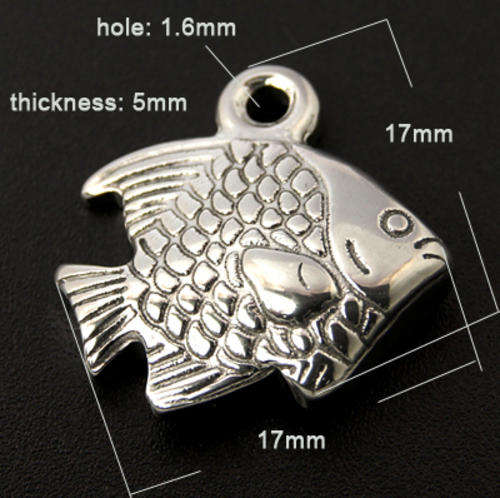 Stainless Steel Pendants, Fish, Platinum Color, 17x17x5mm, Hole: 1.6mm