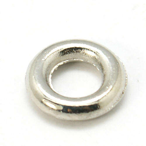 Alloy spacer bead, rondelle, silver colour, 8.5x2mm, hole 4mm, sold per 10