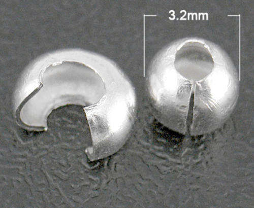 Brass Crimp Beads Covers, Round, Platinum color, about 3.2mm in diameter, 2.2mm thick, sold per 10