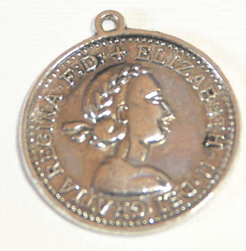 10 * Alloy Charm, Coin,  Antique Silver Color